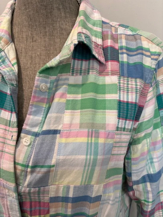 Brooks Brothers Plaid Button Down Shirt Pastel Green Blue Pink Madras Medium - Picture 12 of 14
